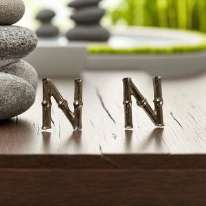 Gold Bamboo Initial (N) Earrings